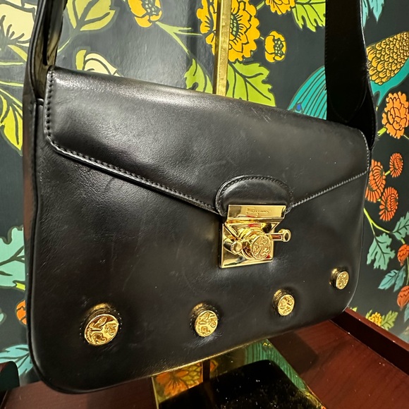 Vintage Salvatore Ferragamo Black Leather Bag – Gold Shoe hardware– 80s/90s - Picture 8 of 14